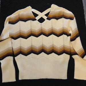 Jolie And Joy FTC Elegant Chevron V-Neck Sweater- Cream, Brown, Black